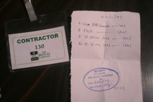 Scooter Stigma My contractor badge and List of things I was carrying inside.